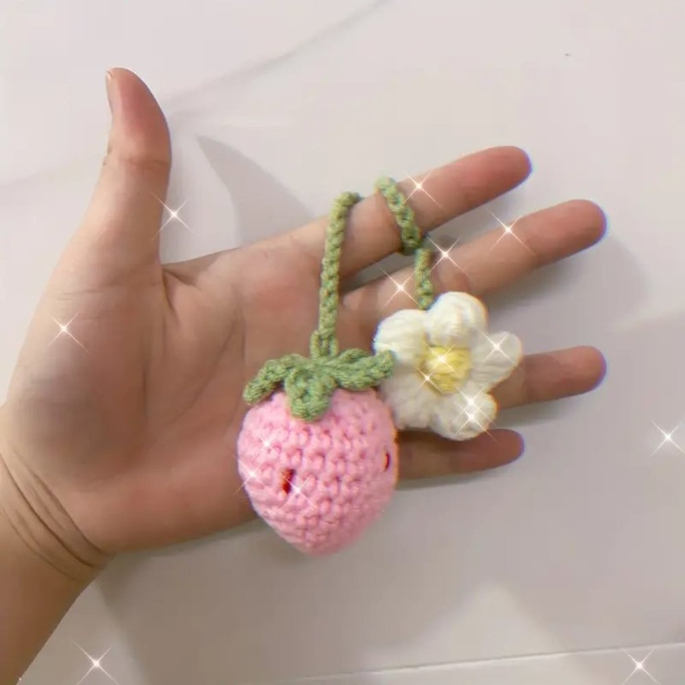 Bag Charm Crocheted Strawberry Purse Daisy Knit Flower Stylish Handmade Trendy